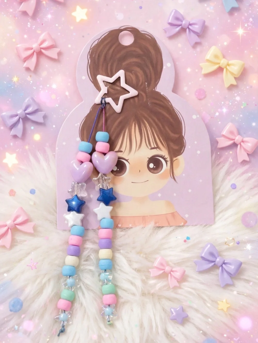 Pastel Heart & Star Bead Hair clip for Kids - Pink, Blue & Teal
